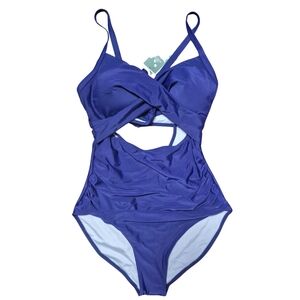 Eomenie BLUE One Piece Large Swimsuit with High-Cut‎ Legs